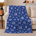 thumbnail image 1 of Royal Blue Snowflake Winter Scene, Festive Holiday Scene, Warm Flannel Blanket for Living Room and Bedroom with Detailed Artwork, Art Lovers Housewarming Gift, Artistic Home Decor, 1 of 9