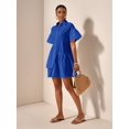 thumbnail image 1 of Royal Blue Solid Color Front Button Ruffle Hem Short Sleeve Vacation Dress, 1 of 7