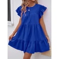 thumbnail image 1 of Royal Blue Solid Ruffle Hem Smock Dress With Flutter Sleeves For Casual Holiday Wear, 1 of 6