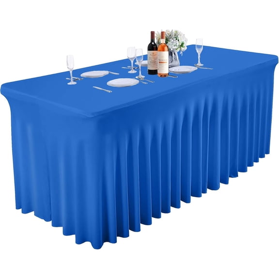 Royal Blue Spandex Tablecloth for 8ft Rectangle Tables, Stretchable Table Cover Skirt for Folding Tables Weddings Parties Banquets Events Trade Shows and Dessert Table
