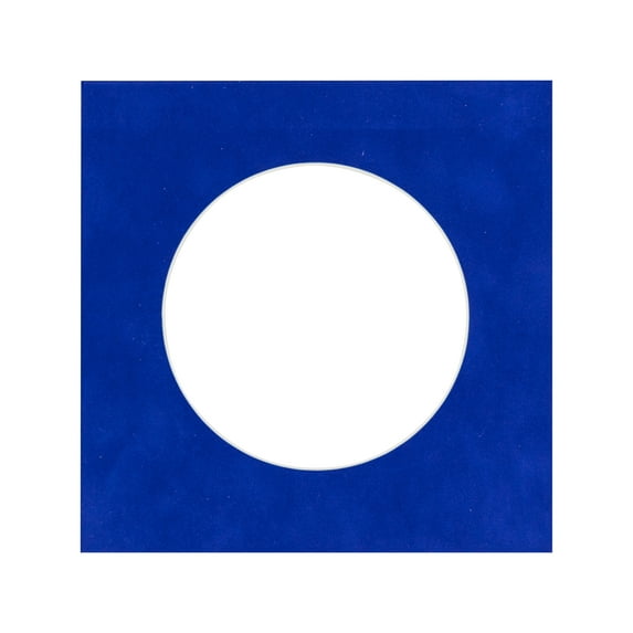 Royal Blue Suede Acid Free 7x7 Cirlce Picture Frame Mat with White Core Bevel Cut for 5x5 Pictures