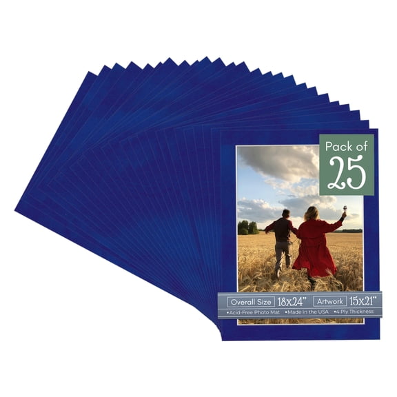 Royal Blue Suede Picture Frame Mat for 18x24 Frames - Fits 15x21 Photos - 25 Mats