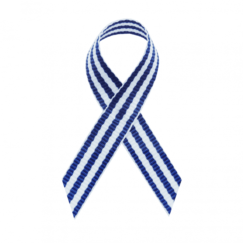 Royal Blue Taffy Stripe Fabric Awareness Ribbons - Bag of 250 Fabric Ribbons w/ Safety Pins