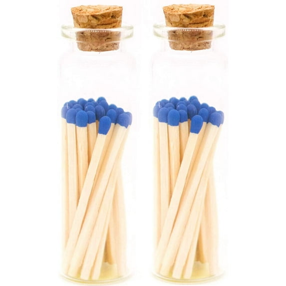 Royal Blue Tip Decorative Matches, 40 Small Premium Wooden Matches | Artisan Matches for Candles, Safety Matches for Lighting Candles with Match Striker On The Bottle | Perfect Candle Accessories