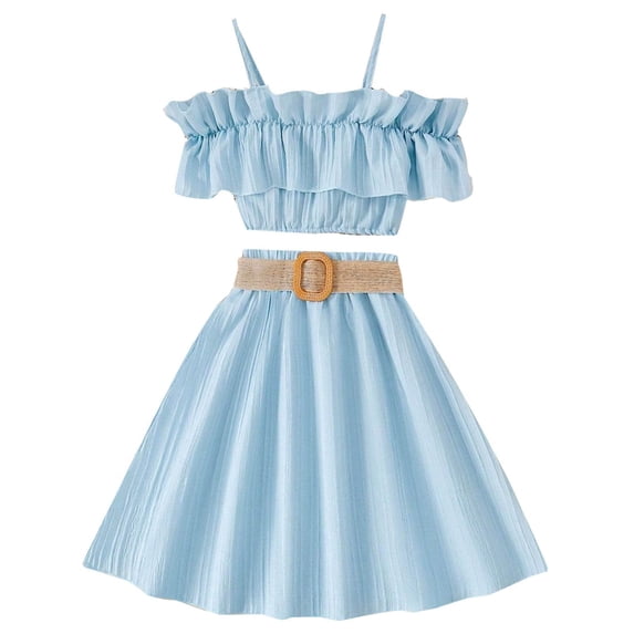 Royal Blue Top 2PC Sets for Girl Chiffon Midi Match Camisole Two Piece Top Camisole Shirt Skort 2PC Sets Girl 2026 Clothes Fashion Country Concert 11 Year