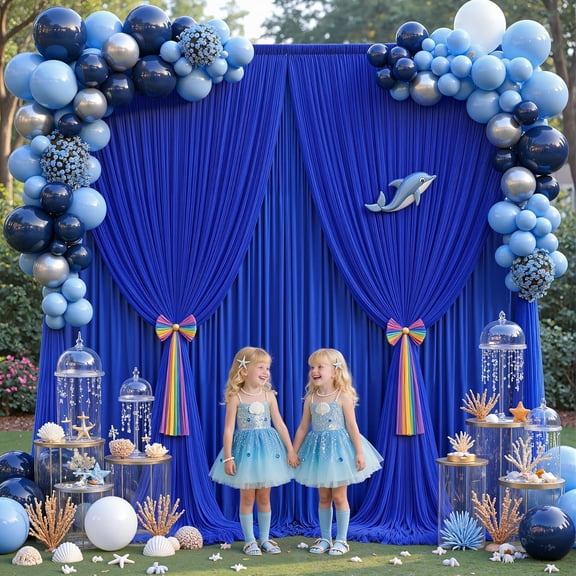 Royal Blue Tulle Backdrop Curtain for Parties Wedding,5ft x 10ft Wrinkle Free Curtain Backdrop,2 Layer Drapes for Backdrop,Polyester Wedding Drop for Bridal Shower Birthday Shower