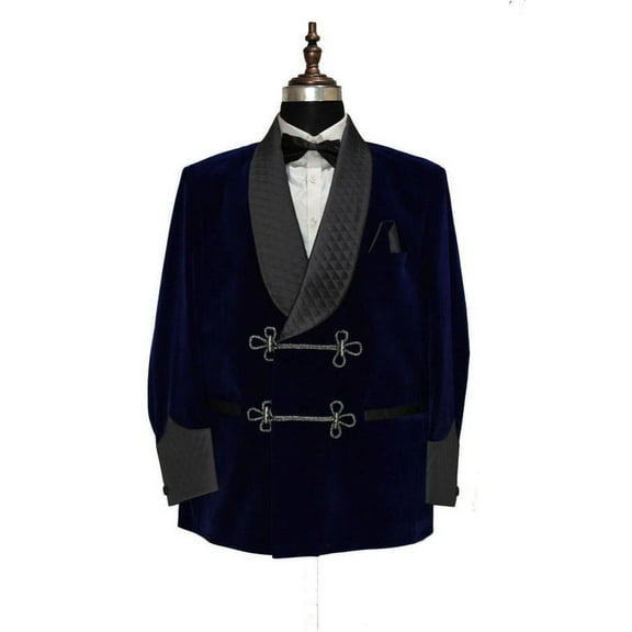 Royal Blue Velvet Smoking Jacket for Men - Elegant Frogging Coat