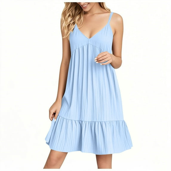 Royal Blue Vneck for Women Summer Fall Spaghetti Strap Midi Knee Length Plain Dresses Ladies 2025 Clothing Fashion Y2K XL