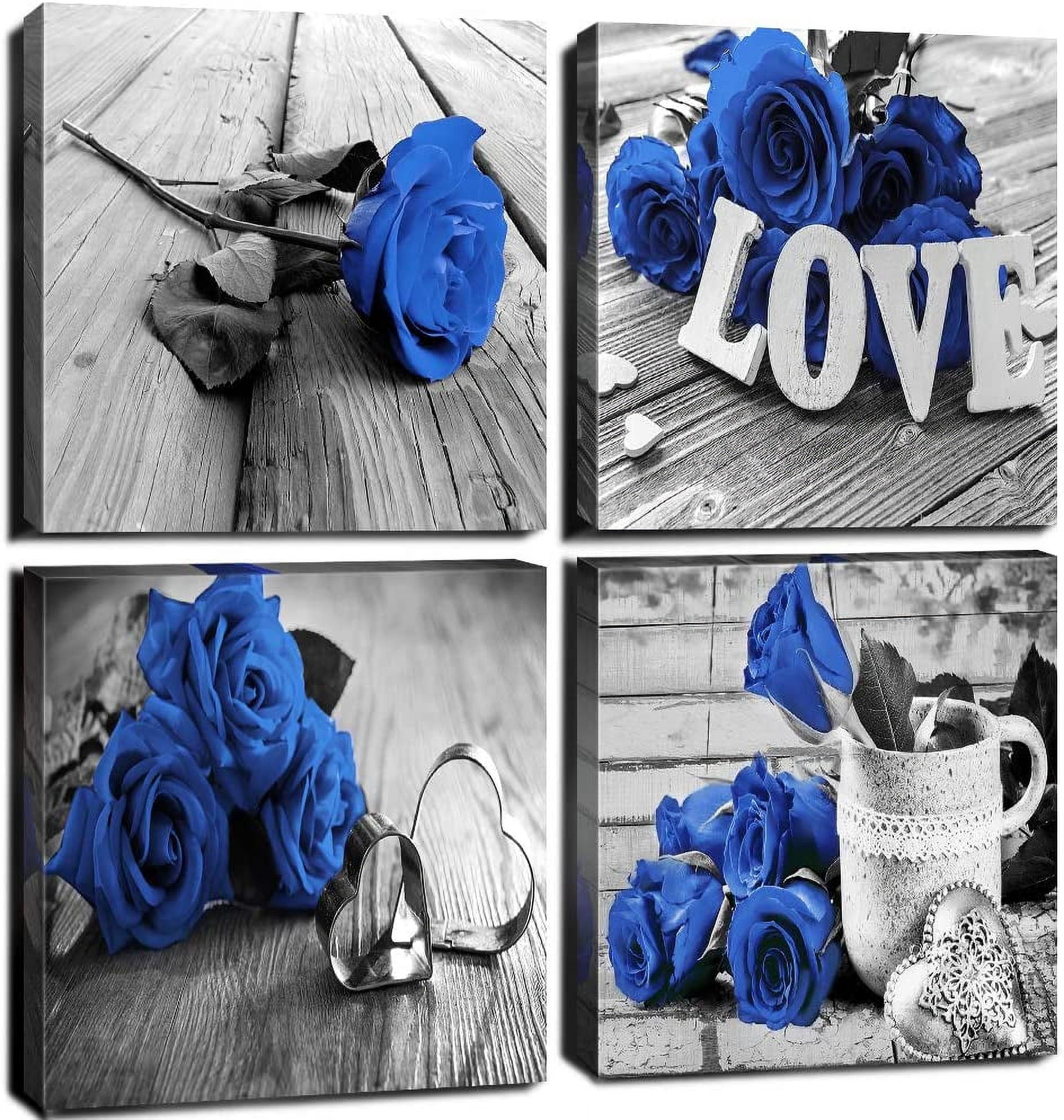 Royal Blue Wall Decor for Bedroom Blue Rose Flower Canvas Wall Art ...