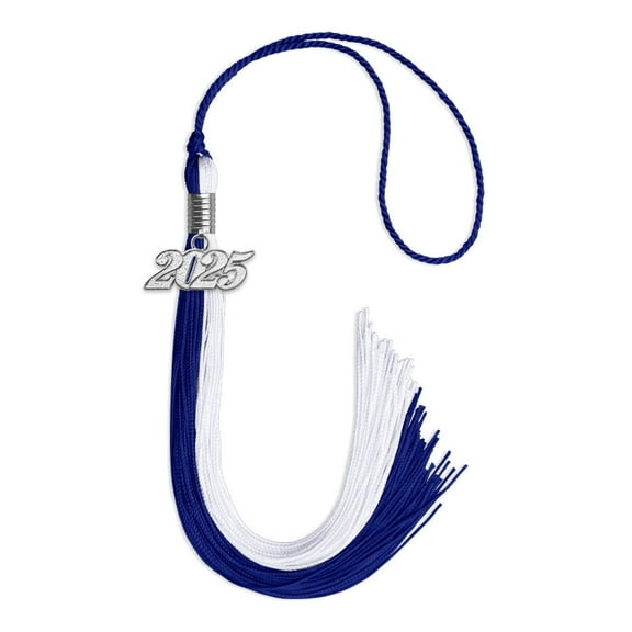 Endea Graduation Royal Blue/White Graduation Tassel with Silver Date Drop