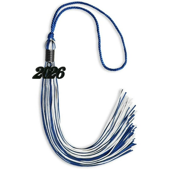 Endea Graduation Royal Blue/White Mixed Color Graduation Tassel with Black Date Drop