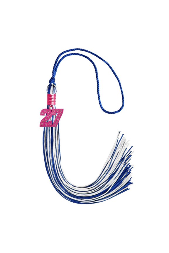 Royal Blue/White Mixed Color Graduation Tassel with Pink Bling Charm