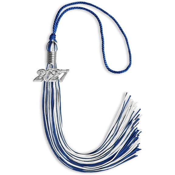 Endea Graduation Royal Blue/White Mixed Color Graduation Tassel with Silver Date Drop
