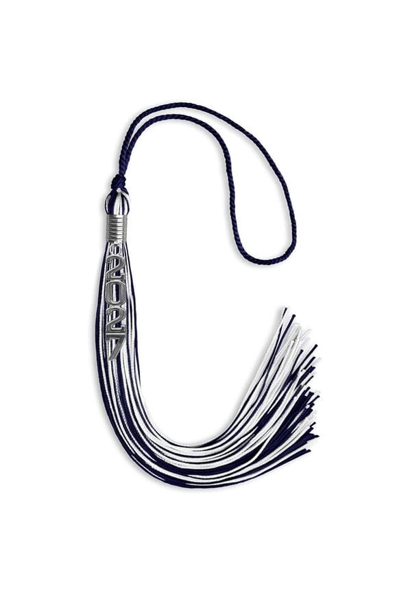 Royal Blue/White Mixed Color Graduation Tassel with Stacked Silver Date Drop