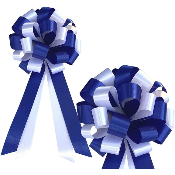 Royal Blue & White Pull Bows - 8" Wide, Set of 6, Veteran's Day, 4th of July, Christmas, Wedding Pew Bows, Reception, Memorial Day