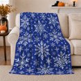 thumbnail image 1 of Royal Blue Winter Wonderland Snowflake, Festive Holiday Scene, Warm Flannel Blanket for Living Room and Reading Nook, Art Lovers Friendship Gift, Festive Home Decor, 1 of 9