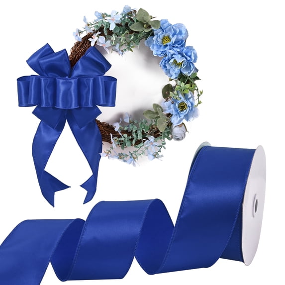 THEGLY 2-1/2 Inch x 25 Yards Royal Blue Wired Satin Ribbon - Christmas Tree Decor, Gift Wrapping & Flower Bouquets