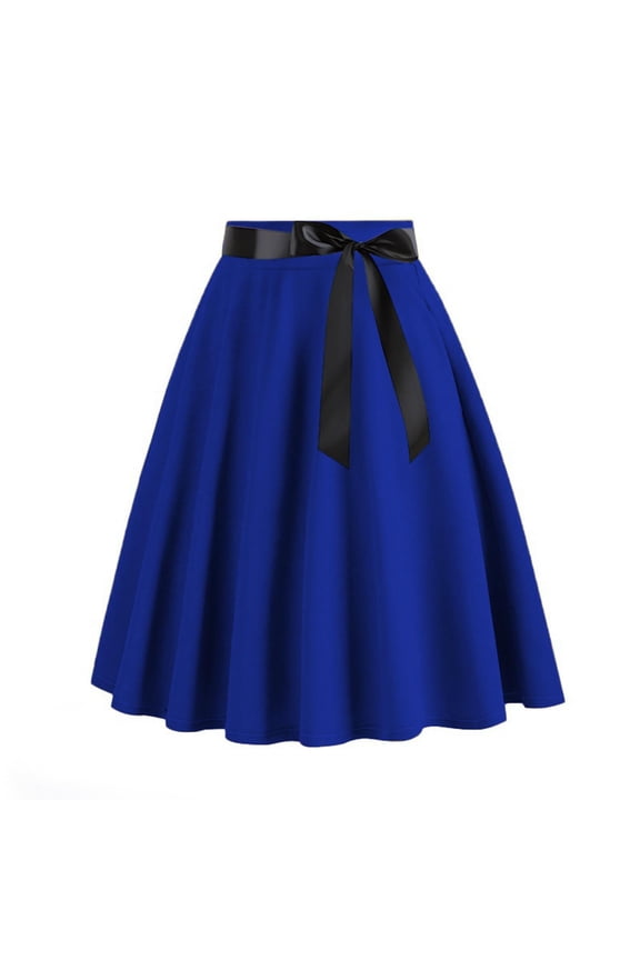 Royal Blue Women Casual Skirt for Women Midi Knee Length Loose Fit Vintage Renaissance Peasant Ethnic Hepburn Plain Steampunk Skirt 2025 Clothing Y2K S