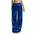 thumbnail image 1 of Royal Blue Women Faux Silk Pants Track Gym Lounge Jogger Pants for Women Loose Fit High Leg Straight Leg Elastic Waist Plain Long Leg Summer Fall Pants 2025 Clothes XXL, 1 of 9