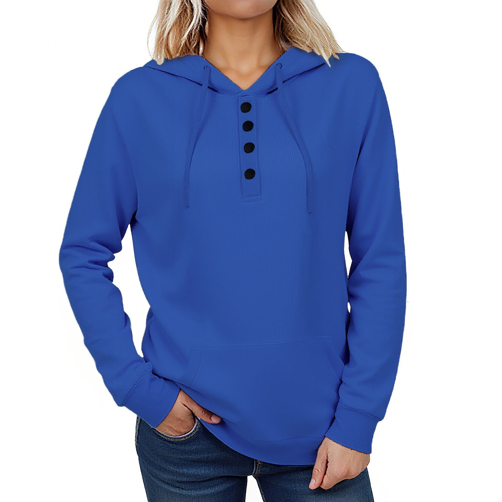 Basic Running Sign Royal Blue Women Track Gym Lounge Running Button Down Zip Up Hood ...