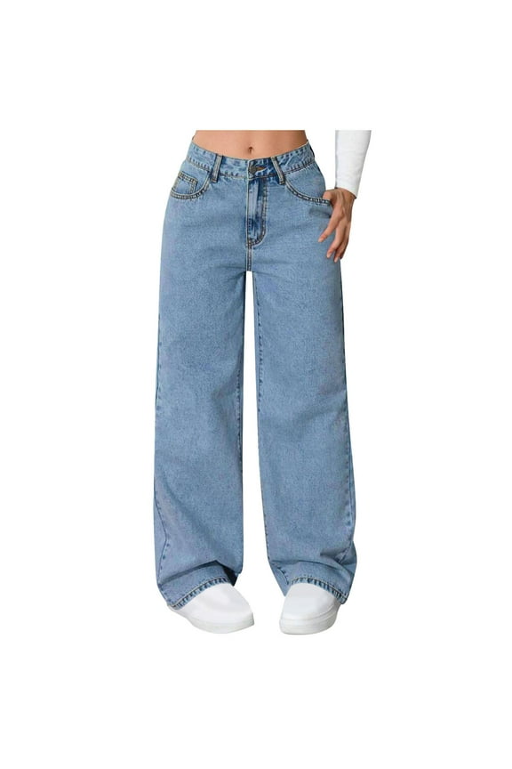 Royal Blue Women Trousers Pants Jeans for Teen Girls Denim Cowgirl High Cut Flare Bell Bottom Straight Leg Long Boot Cut Leg Summer Fall Jeans 2025 Clothing Trendy XL