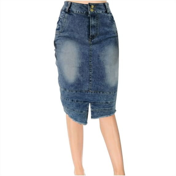 Royal Blue Women Western Pencil Midi Knee Length Skirt for Teen Girls Faux Linen Denim Brunch 2025 Clothes Regular Fit Country Concert XL