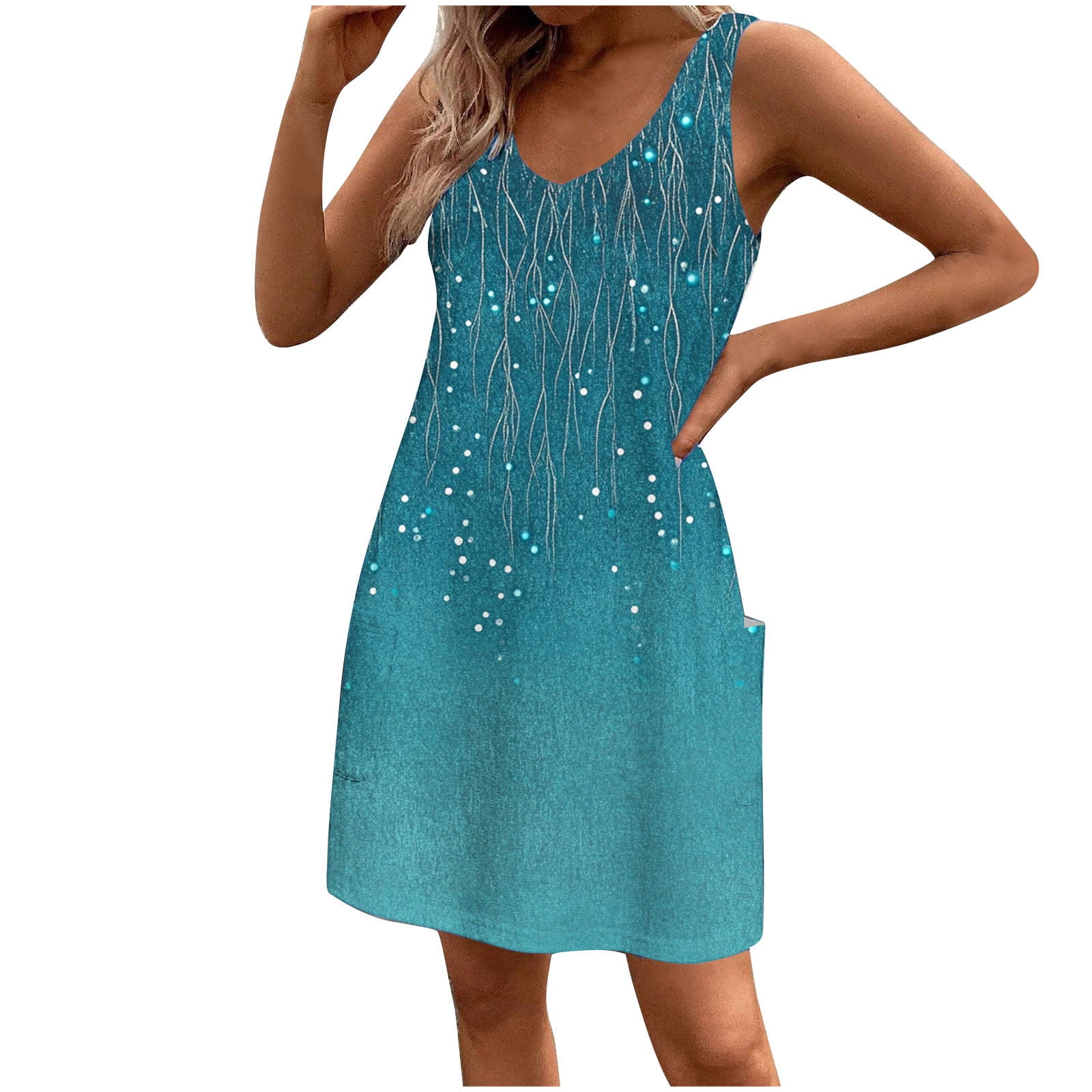 Hlysgo Women's Mini Casual Sundress - Loose Fit Sleeveless V-Neck Beach  Dress With Pockets, Summer Going Out Dress Summer Dresses For Women With  Pockets