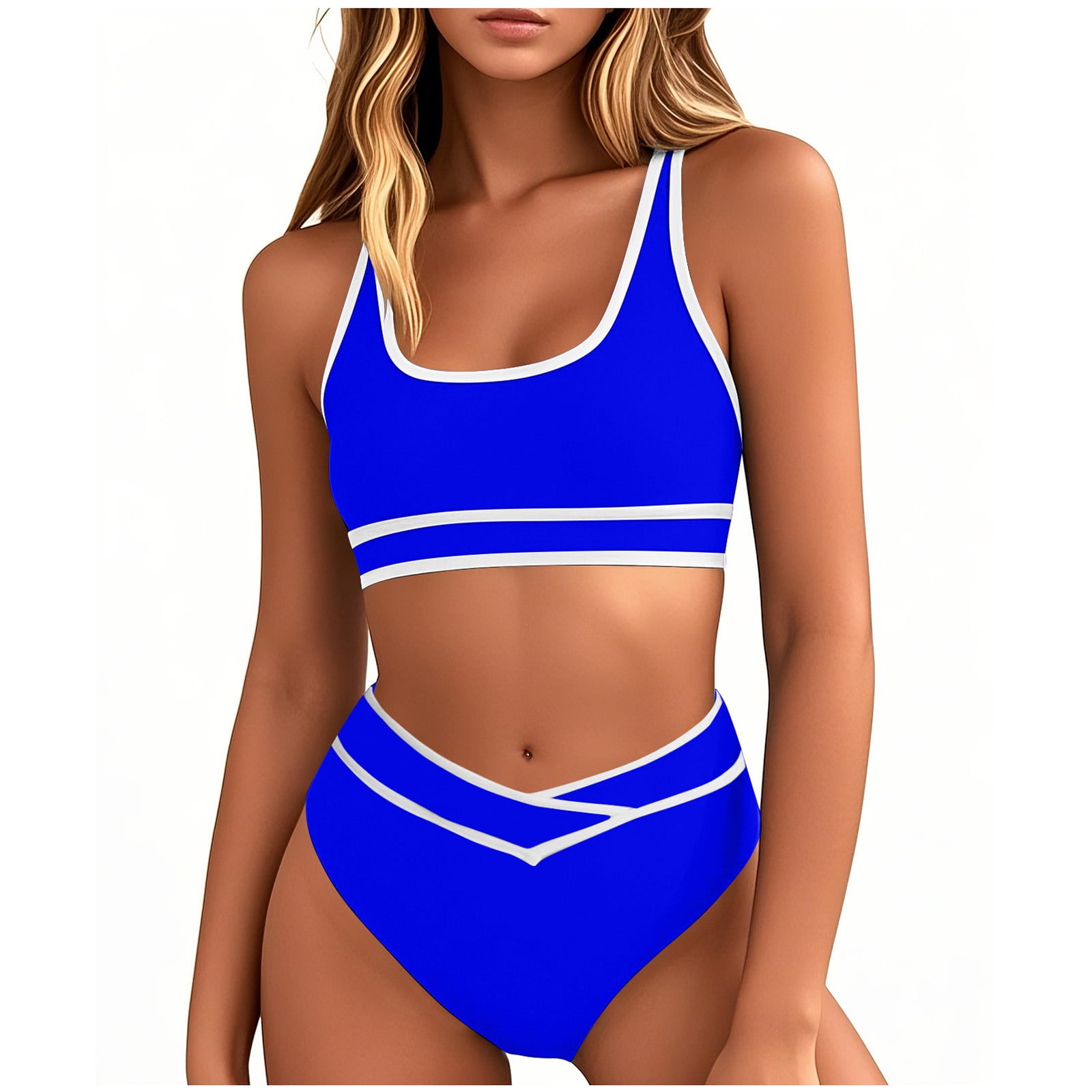 Jogger Bikini Set with Low-Rise Bottoms in Metallic Royal Blue
