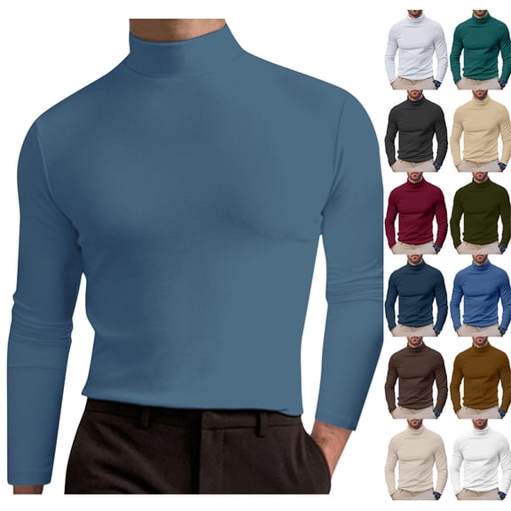Men Casual Turtleneck Slim Fit Basic Tops Lightweight Thin Pullover Sweater Long Sleeve Underwear Male Blouse T-Shirt Royal Blue XXL