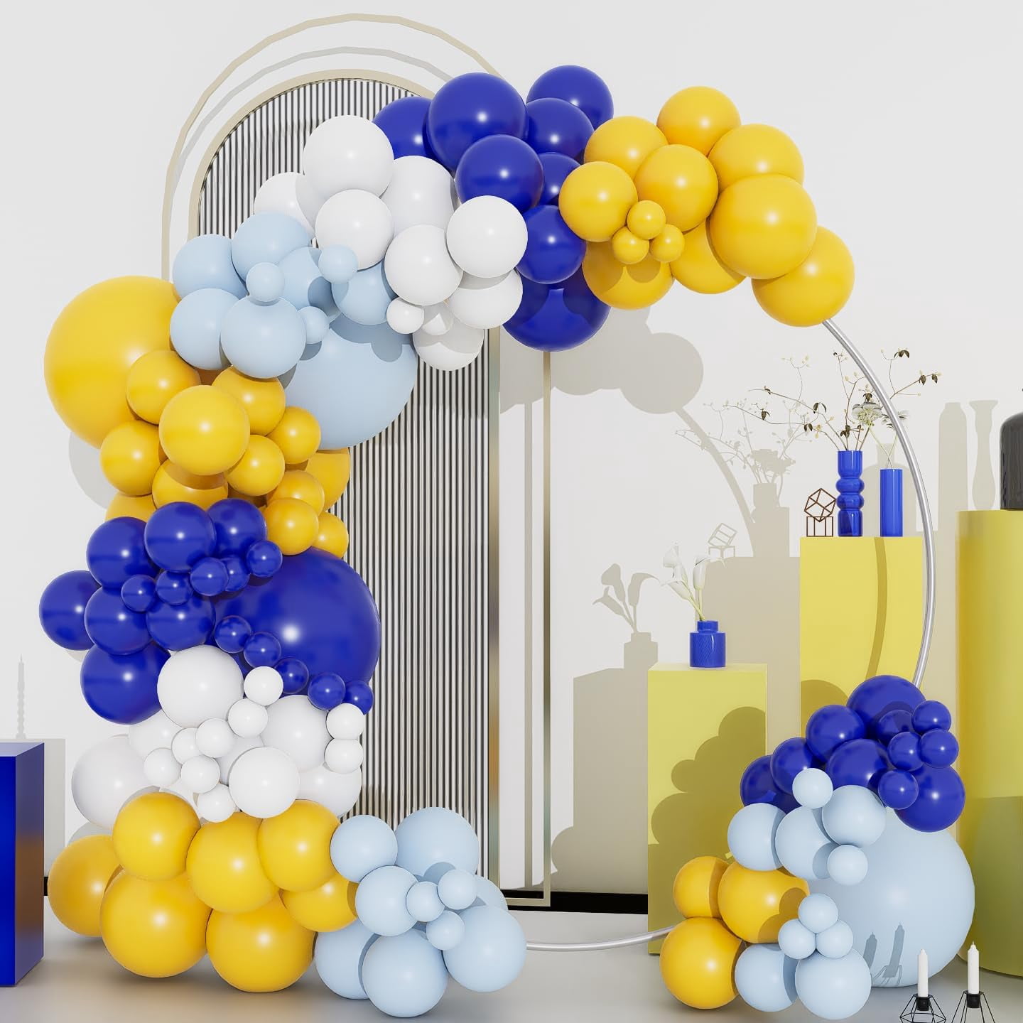 Royal Blue and Yellow Balloons Arch Kit, 134pcs Light Blue Lemon Yellow White Balloons for Baby Shower Bridal Bachelorette Anniversary Birthday Wedding Graduation LemonThemed Party Decorations