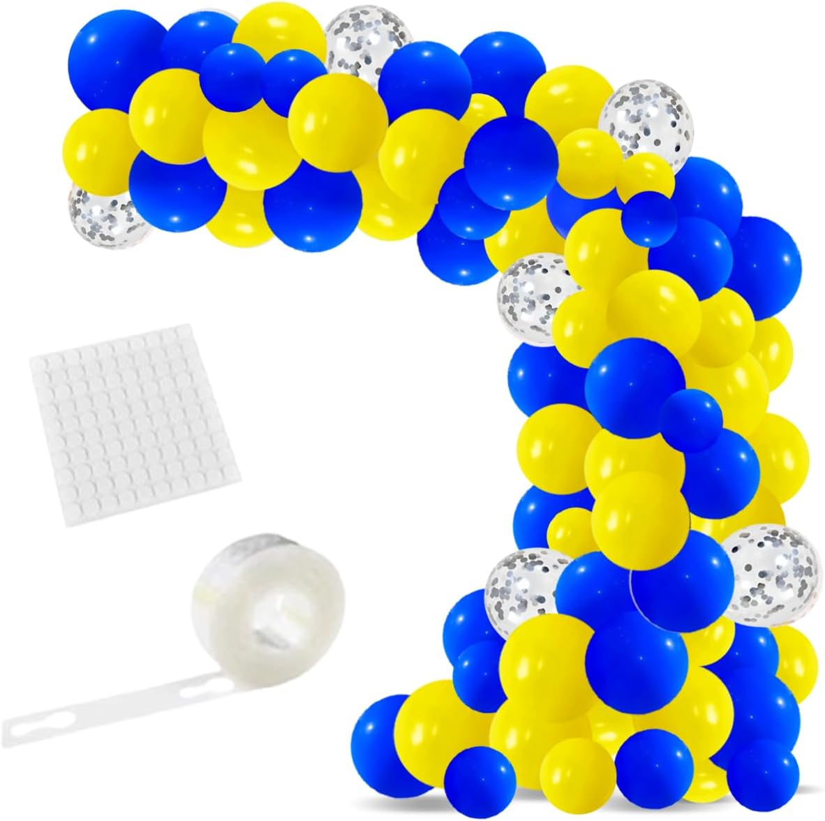 Royal Blue and Yellow Balloons Garland Arch, 122PCS Blue Yellow Balloons Silver Confetti for Wedding Baby Shower Anniversary Birthday Graduation Party Decorations