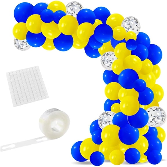Royal Blue and Yellow Balloons Garland Arch, 122PCS Blue Yellow Balloons Silver Confetti for Wedding Baby Shower Anniversary Birthday Graduation Party Decorations