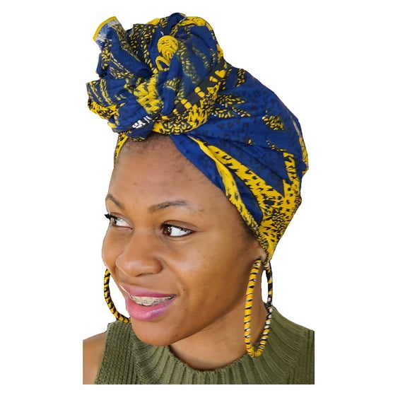 Royal Blue and Golden Yellow African Print Head wrap