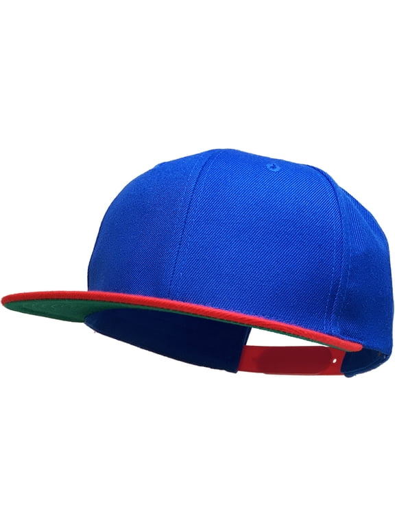 Royal Blue and Red Pro Style Classic Snapback Wool Blend Plain Basic Cap Hat