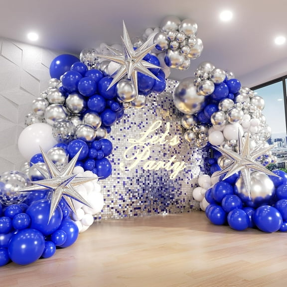 Royal Blue and Silver Balloon Arch Garland Kit, Confetti Balloons for Wedding Graduation New Year Retirement Birthday Party Decorations