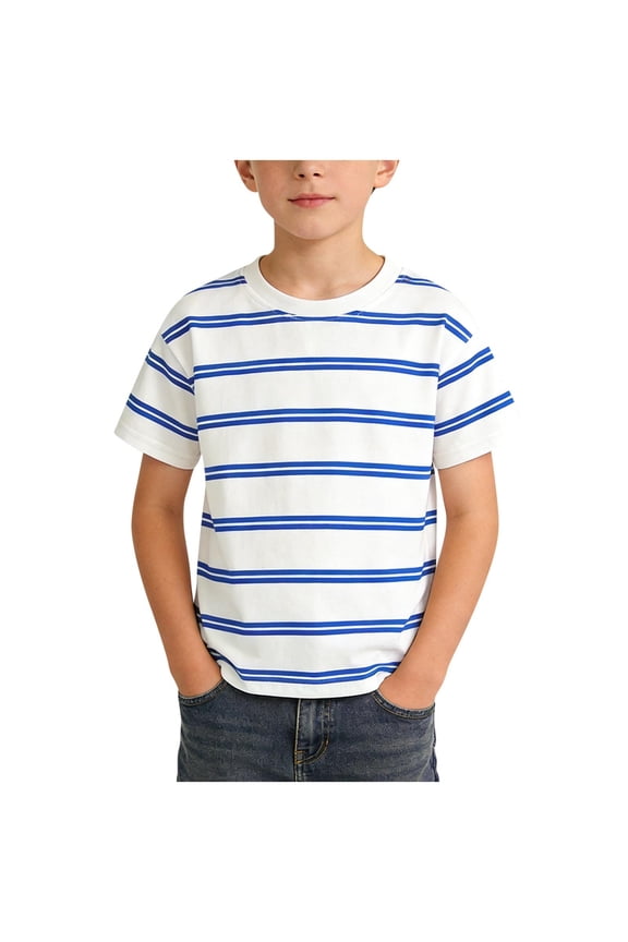 Royal Blue for Children Boy Girl Winter Fall Short Sleeve Crew Neck Casual Striped Shacket Outfits Kid 2026 Clothes Fashion Country Concert 11 Year