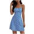 thumbnail image 1 of Royal Blue for Ladies Fall Summer Spaghetti Strap Backless Floral Graphic Mini Short Bohemian Dress Womens 2026 Clothing Country Concert Y2K XL, 1 of 3