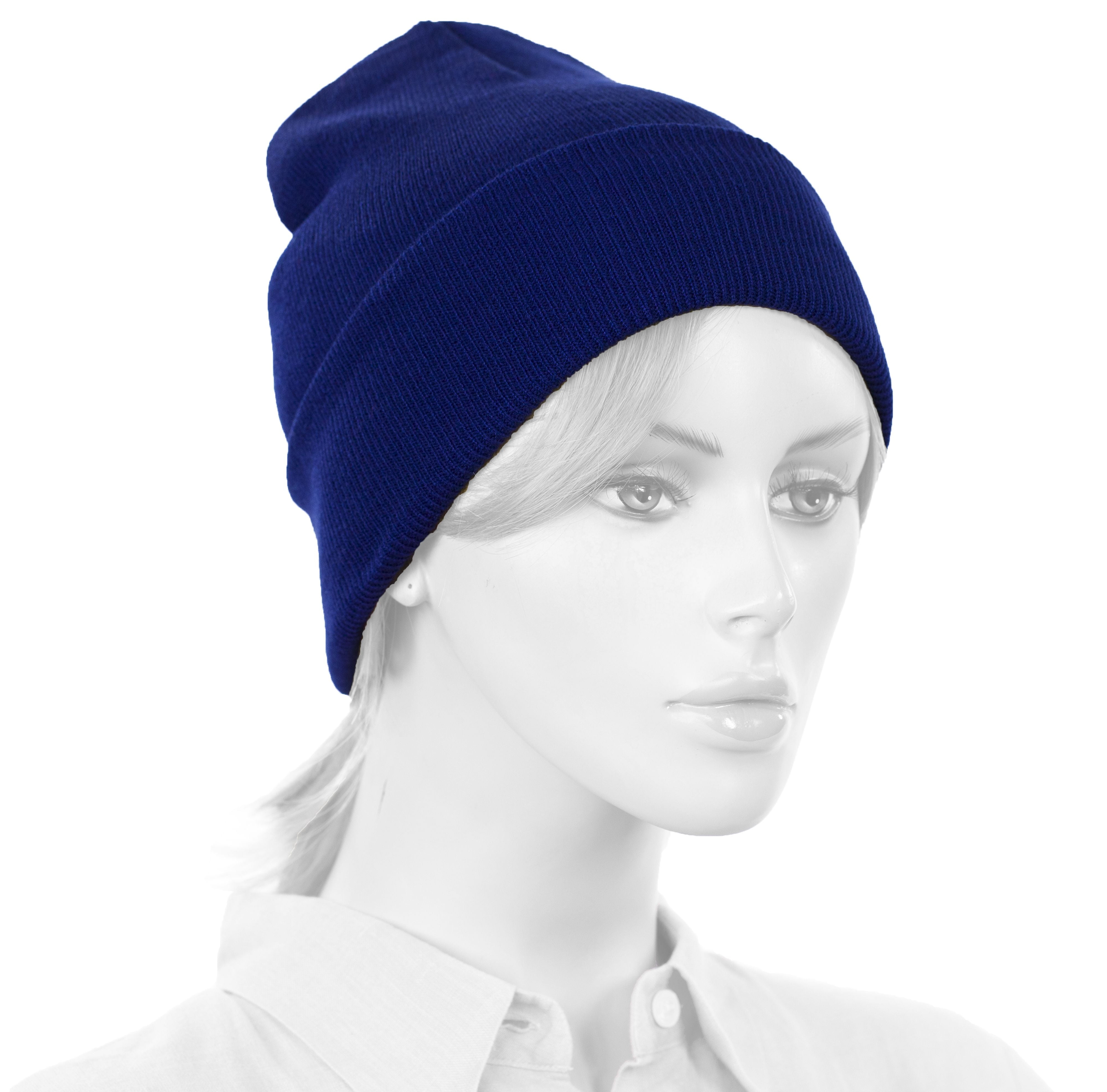 Plain Blank Long Beanie Cap Hat - Royal Blue
