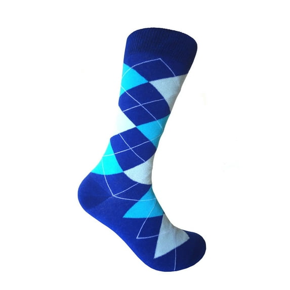 Royal Blue with Aqua Blue and Turquoise Color Mid-calf Argyle Plaid Scottish Tartan Multi-purpose Dress Casual Socks for Men