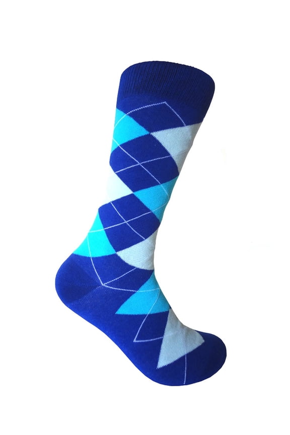Royal Blue with Aqua Blue and Turquoise Color Mid-calf Argyle Plaid Scottish Tartan Multi-purpose Dress Casual Socks for Men