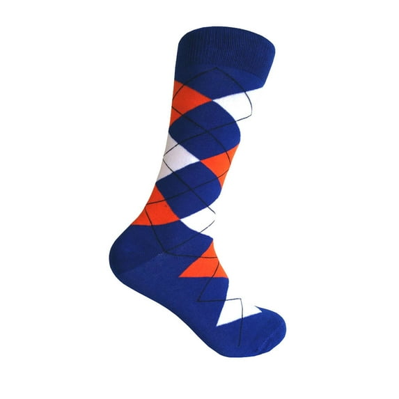 Royal Blue with Orange and White Color Mid-calf Argyle Dress Casual Socks for Men
