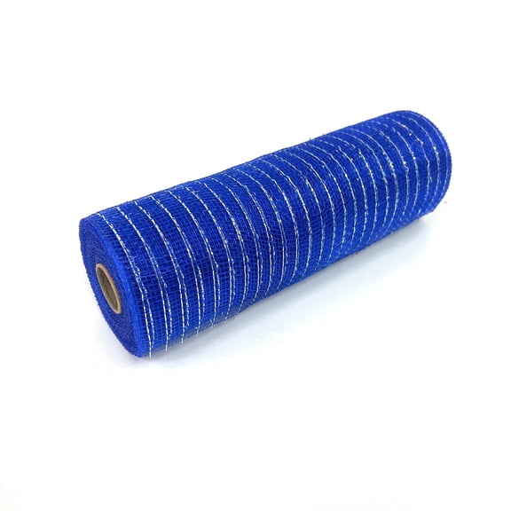 Royal Blue with Silver Lines - Deco Mesh Wrap Metallic Stripes - ( 10 Inch x 10 Yards )