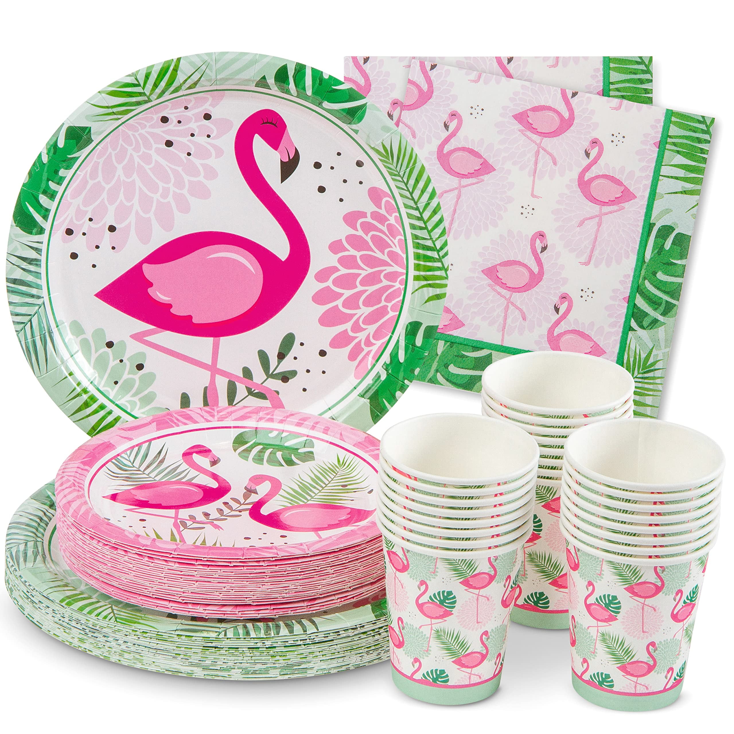Royal Bluebonnet Flamingo Paper IFF17 Plates - Set of 7 inch Plates, Napkins, Cups Party Supplies, Sturdy 400 GSM Weighted Pink Flamingo Birthday Decorations for Hawaiian Luau Party Supplies