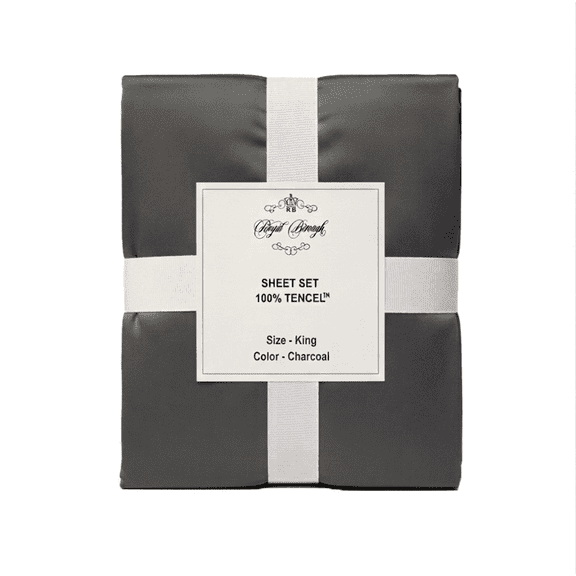 Royal Borough Luxury Tencel Lyocell Sheets Set - Soft Breathable Cooling Sheets for Hot Sleepers - Deep Pockets Hotel Quality Tencel Sheets Cooler Than Cotton - 4 Pieces King Size - Charcoal