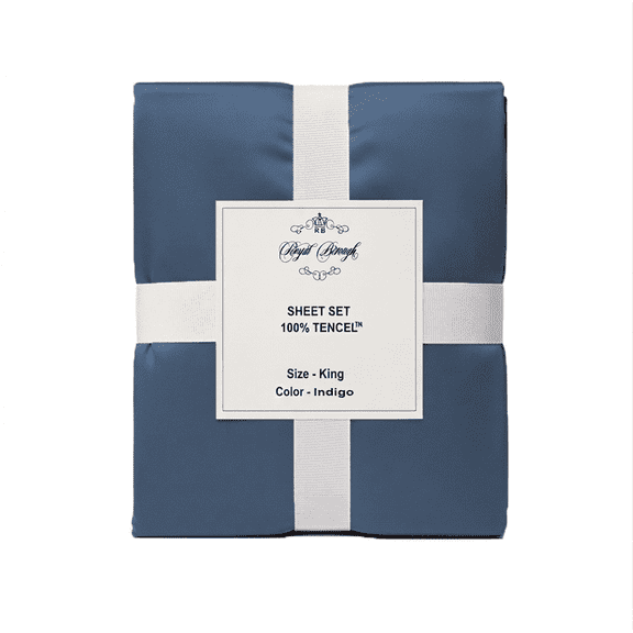 Royal Borough Luxury Tencel Lyocell Sheets Set - Soft Breathable Cooling Sheets for Hot Sleepers - Deep Pockets Hotel Quality Tencel Sheets Cooler Than Cotton - 4 Pieces King Size - Indigo