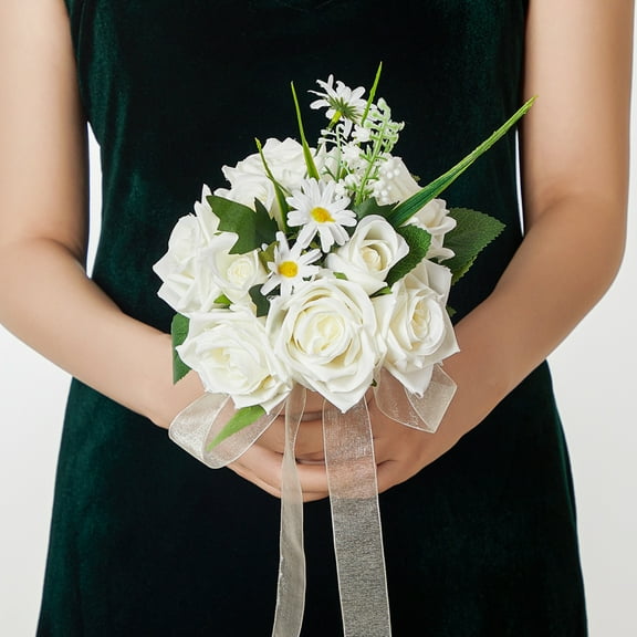 Royal Bridal Wedding Bouquet Round Holding Bouquet Throw Toss Artificial Rose Flower Bunch for Bride Bridesmaid Wedding Quinceanera