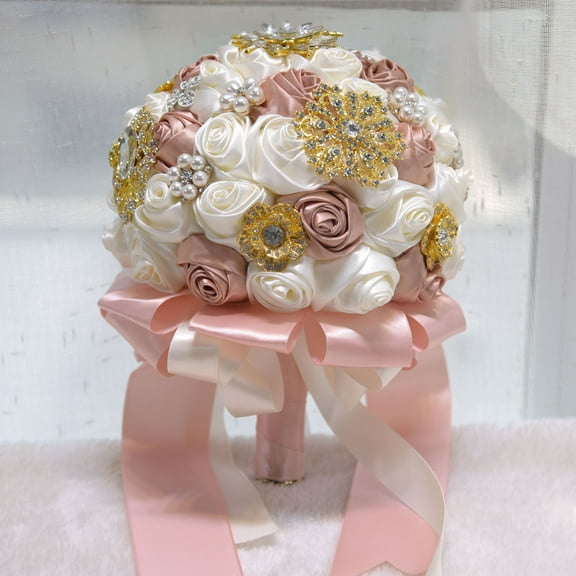 Royal Bridal Wedding Bouquet Round Holding Bouquet Throw Toss Artificial Rose Flower Bunch for Bride Bridesmaid Wedding Quinceanera