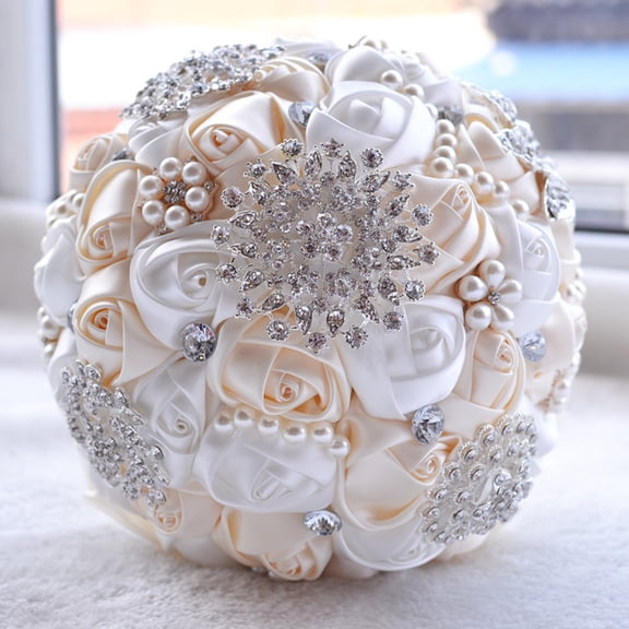 Royal Bridal Wedding Bouquet Round Holding Bouquet Throw Toss Artificial Rose Flower Bunch for Bride Bridesmaid Wedding Quinceanera