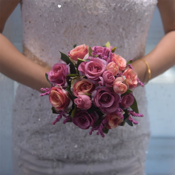 Royal Bridal Wedding Bouquet Round Holding Bouquet Throw Toss Artificial Rose Flower Bunch for Bride Bridesmaid Wedding Quinceanera