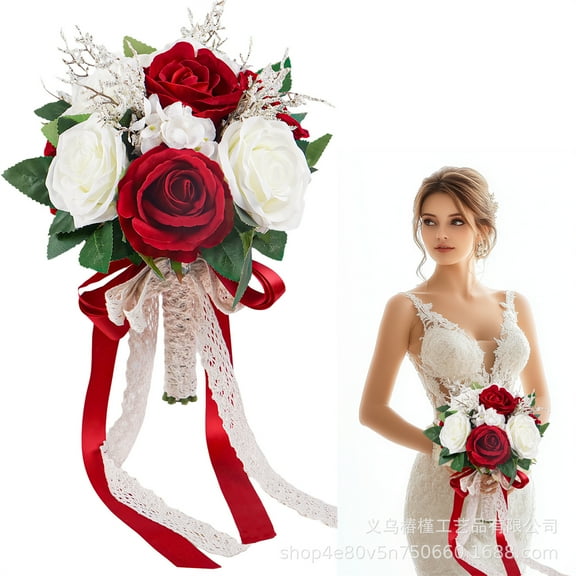 Royal Bridal Wedding Bouquet Round Holding Bouquet Throw Toss Artificial Rose Flower Bunch for Bride Bridesmaid Wedding Quinceanera